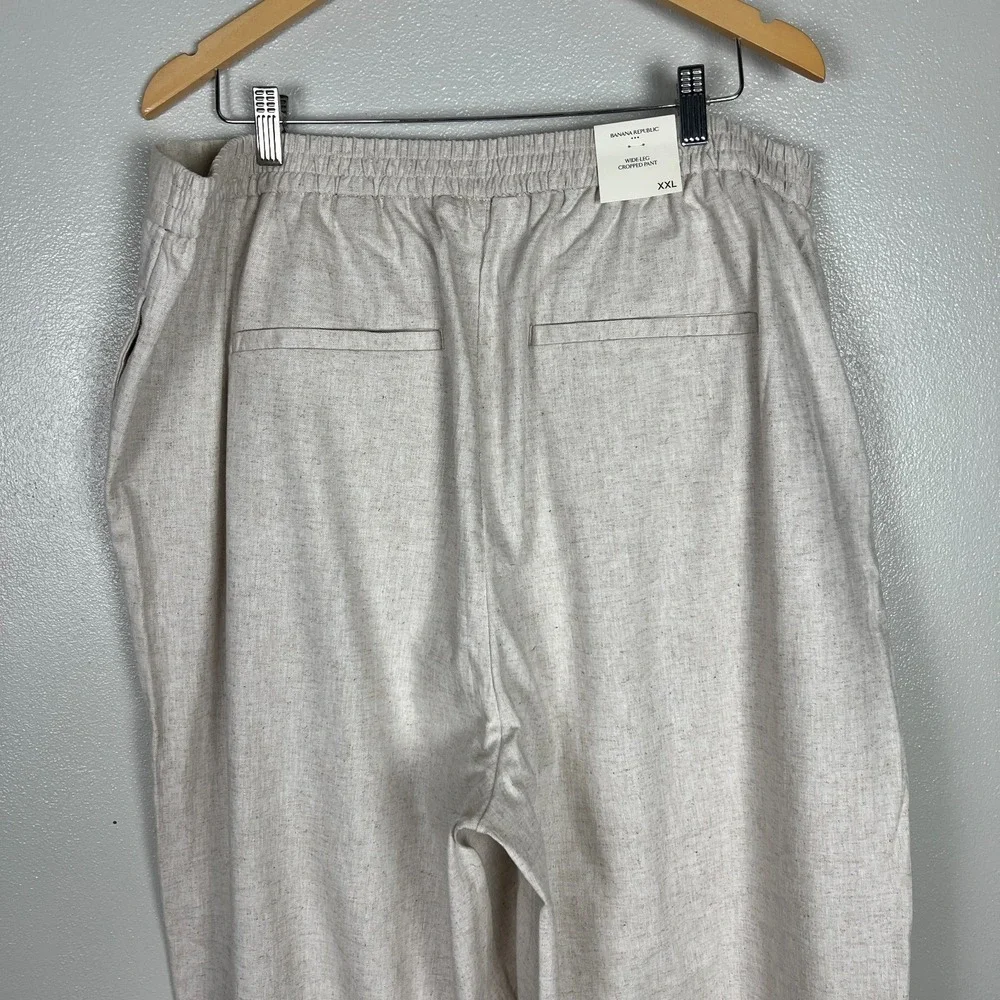 Banana Republic Wide Leg Cropped Pants Womens XXL Beige Linen Cotton Pull On New